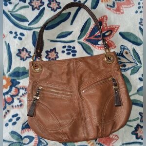 🆕 B. Makowsky Brown Slouchy Leather Shoulder Bag Gold Hardware Whipstitch Strap